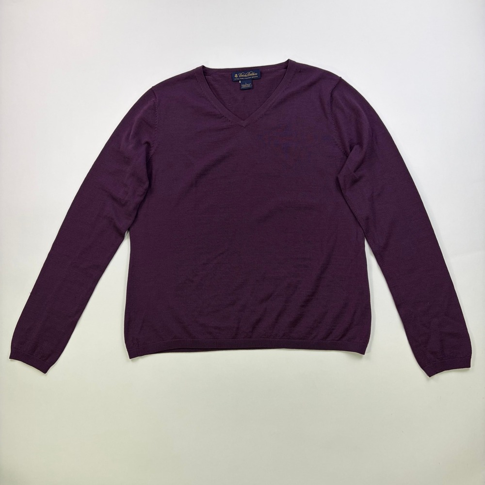 Brooks Brothers Extra Fine Italian Merino Wool V-Neck Sweater Mens L Purple